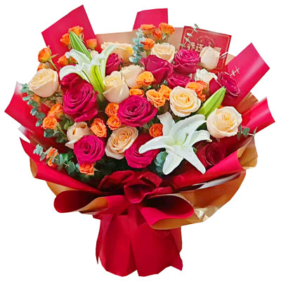 德宏19朵玫瑰百合，爱情永不凋零