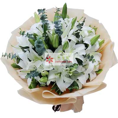 德宏9支白色多头百合，祝福你幸福